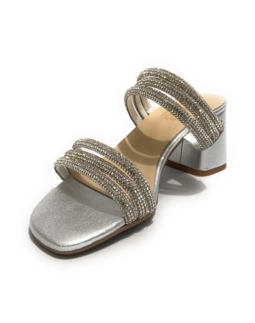 Sandalo Kess TC 65 in pelle metal grain silver DS23KE09 23153