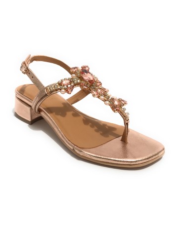 Scarpe donna  sandalo in pelle laminato rosa gold con strass DS23EL09 2223