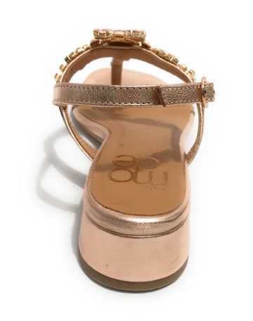 Scarpe donna  sandalo in pelle laminato rosa gold con strass DS23EL09 2223