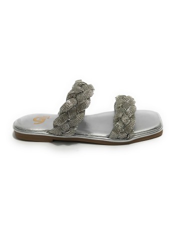 Scarpe donna Gold&gold ciabatta in ecopelle con strass silver DS23GG53 GP23-476
