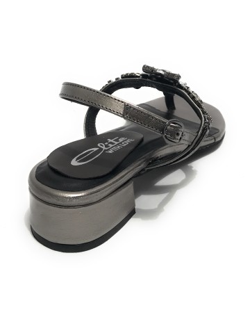Scarpe donna  sandalo in pelle laminato gunsmoke con strass DS23EL11 2223