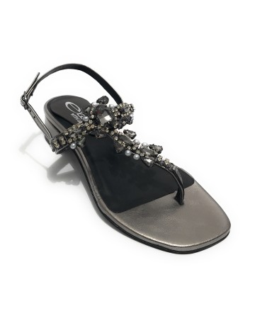 Scarpe donna  sandalo in pelle laminato gunsmoke con strass DS23EL11 2223