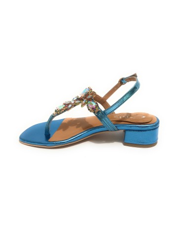 Scarpe donna  sandalo in pelle laminato celeste con strass DS23EL15 2223