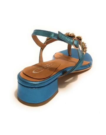 Scarpe donna  sandalo in pelle laminato celeste con strass DS23EL15 2223