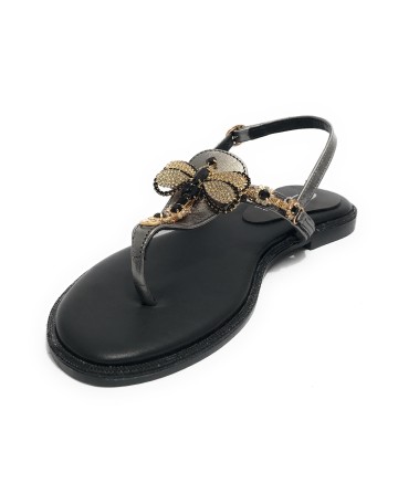Scarpe donna  sandalo in pelle nero con strass DS23EL16 2214