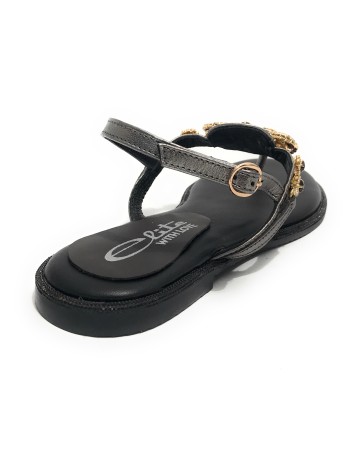 Scarpe donna  sandalo in pelle nero con strass DS23EL16 2214