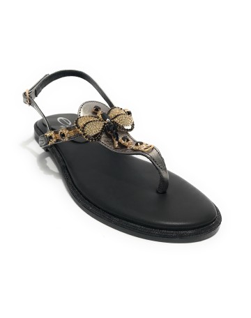 Scarpe donna  sandalo in pelle nero con strass DS23EL16 2214