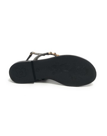 Scarpe donna  sandalo in pelle nero con strass DS23EL16 2214