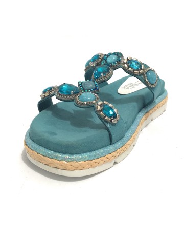 Scarpe donna  sandalo/ ciabatta in pelle scamosciata colore blu DS23EL07 281