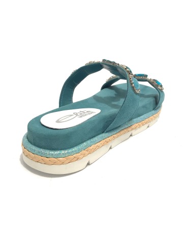 Scarpe donna  sandalo/ ciabatta in pelle scamosciata colore blu DS23EL07 281