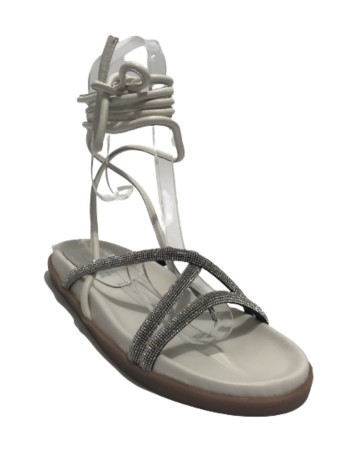 Scarpe donna  sandalo in pelle nappa bianco con strass DS23EL10 302