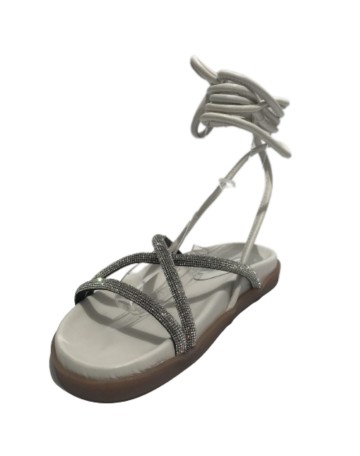 Scarpe donna  sandalo in pelle nappa bianco con strass DS23EL10 302