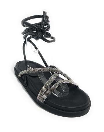 Scarpe donna  sandalo in pelle nappa nero con strass DS23EL14 302