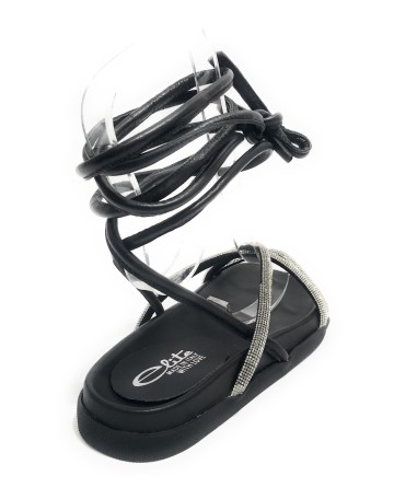 Scarpe donna  sandalo in pelle nappa nero con strass DS23EL14 302