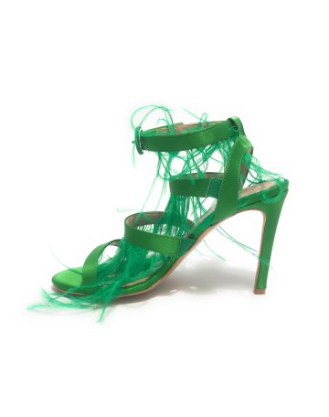 Scarpe donna sandalo in pelle verde tacco 9 DS23EL19