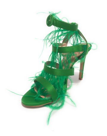 Scarpe donna sandalo in pelle verde tacco 9 DS23EL19