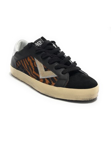 Scarpe donna 4B12 sneaker in pelle nero/ animalier D24QB10 SUPRIME-DB103