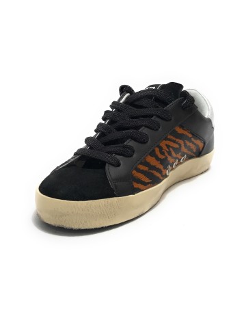 Scarpe donna 4B12 sneaker in pelle nero/ animalier D24QB10 SUPRIME-DB103
