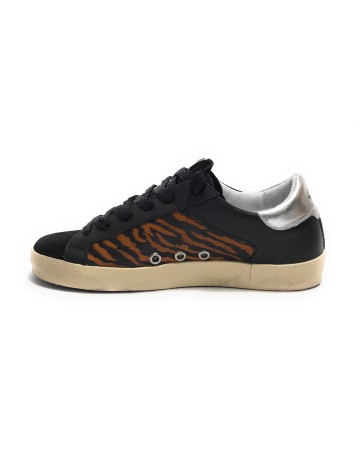 Scarpe donna 4B12 sneaker in pelle nero/ animalier D24QB10 SUPRIME-DB103