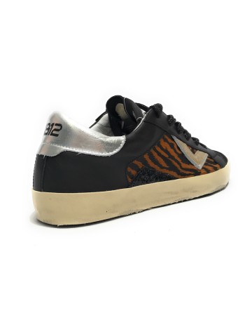 Scarpe donna 4B12 sneaker in pelle nero/ animalier D24QB10 SUPRIME-DB103