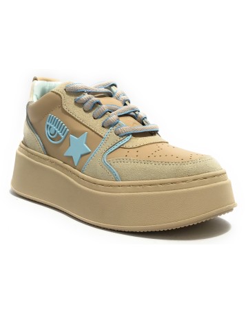 Scarpe donna sneaker Chiara Ferragni School beige/ blue D24CF04 CF3218 297