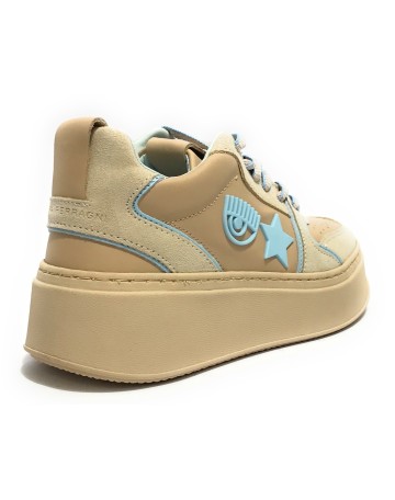 Scarpe donna sneaker Chiara Ferragni School beige/ blue D24CF04 CF3218 297