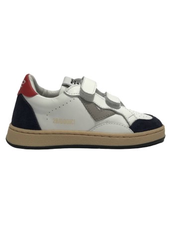 Scarpe bambino 2B12 sneaker con strap Play pelle bianco/navi/rosso Z24QB02