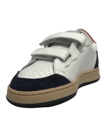 Scarpe bambino 2B12 sneaker con strap Play pelle bianco/navi/rosso Z24QB02