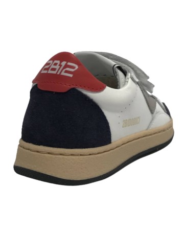 Scarpe bambino 2B12 sneaker con strap Play pelle bianco/navi/rosso Z24QB02