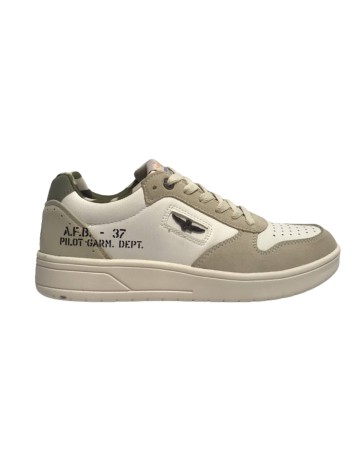 Sneaker Aeronautica Militare in ecopelle white/ suede beige U24AR08 232SC235