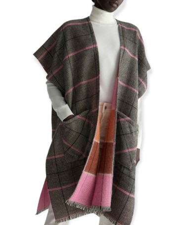 Gilet donna Liu Jo con tasche a scacchi grigio/ rosa E24LJ55 2F3076