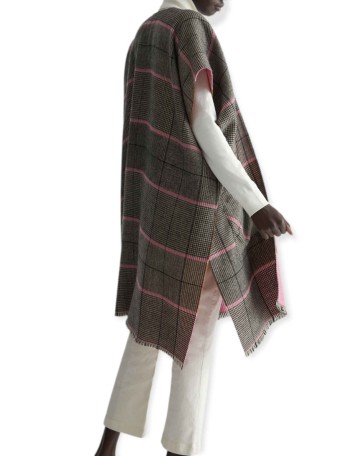 Gilet donna Liu Jo con tasche a scacchi grigio/ rosa E24LJ55 2F3076