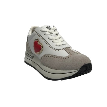 Scarpe Love Moschino sneaker in pelle/ scamosciato bianco DS24MO01 JA15064