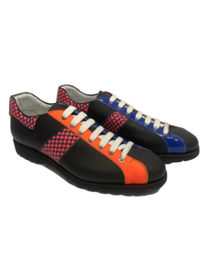 Scarpe uomo Harris sneaker pelle matrix nero/ arancio fluo/ blu U17HA158