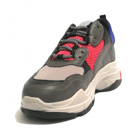 SCARPE SNEAKER ZEPPA GOLD&GOLD DONNA ECOPELLE E TESSUTO GRIGIO/ROSSO/BLU D19GG10