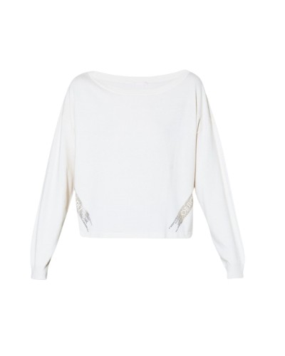 Maglia donna Liu Jo maniche lunghe con borchie light ivory ES24LJ16 TA4159 MS49I