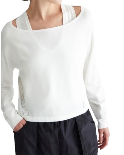 Maglia donna Liu Jo maniche lunghe con borchie light ivory ES24LJ16 TA4159 MS49I