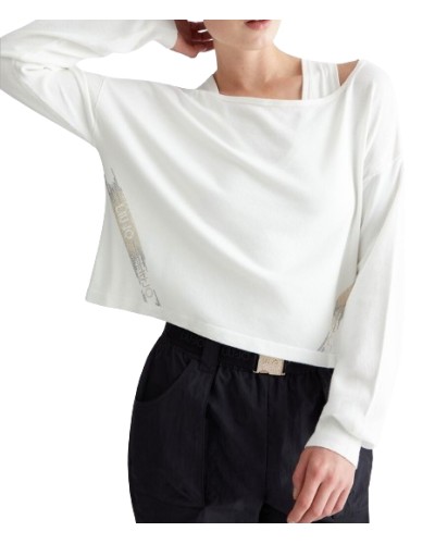 Maglia donna Liu Jo maniche lunghe con borchie light ivory ES24LJ16 TA4159 MS49I