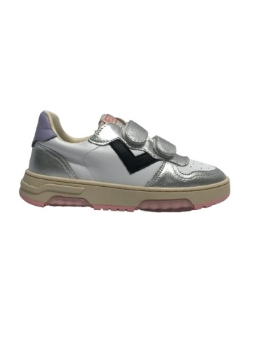 Scarpe bambino 2B12 sneaker con strap MINI.HYPER-MHV04 in pelle silver/ bianco ZS24QB06