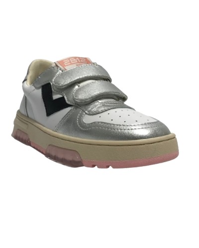 Scarpe bambino 2B12 sneaker con strap MINI.HYPER-MHV04 in pelle silver/ bianco ZS24QB06