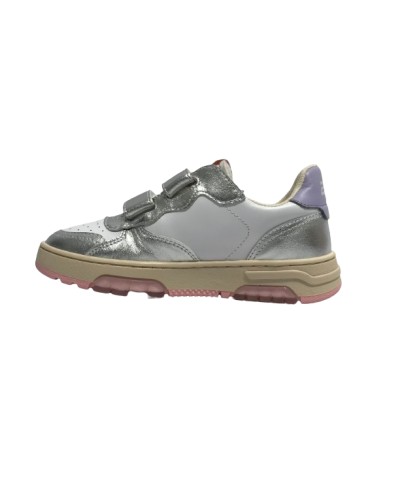 Scarpe bambino 2B12 sneaker con strap MINI.HYPER-MHV04 in pelle silver/ bianco ZS24QB06