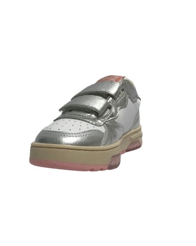 Scarpe bambino 2B12 sneaker con strap MINI.HYPER-MHV04 in pelle silver/ bianco ZS24QB06