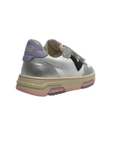 Scarpe bambino 2B12 sneaker con strap MINI.HYPER-MHV04 in pelle silver/ bianco ZS24QB06