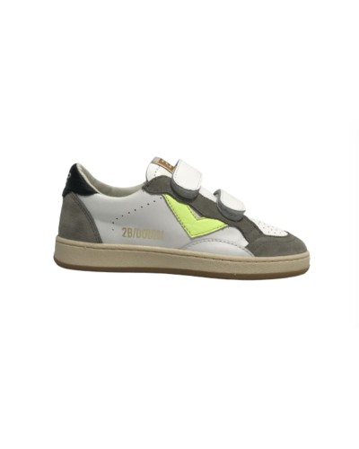 Scarpe bambino 2B12 sneaker con strap Mini.Play-83 in pelle bianco/ grigio/ fluo ZS24QB09