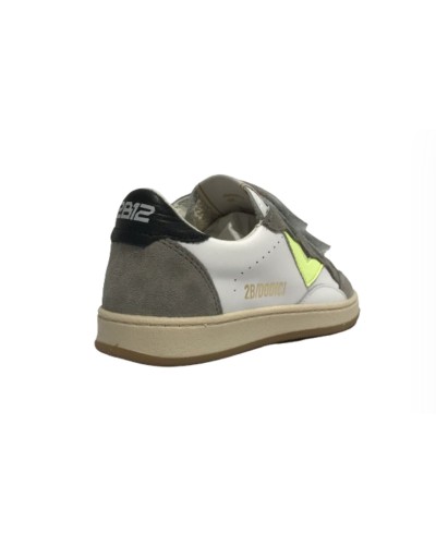 Scarpe bambino 2B12 sneaker con strap Mini.Play-83 in pelle bianco/ grigio/ fluo ZS24QB09