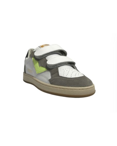 Scarpe bambino 2B12 sneaker con strap Mini.Play-83 in pelle bianco/ grigio/ fluo ZS24QB09