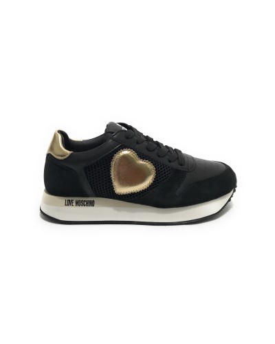 Scarpe Love Moschino sneaker thunder 30 in pelle/ mesh nero / platino DS24MO19 JA15493