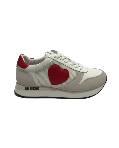 Scarpe Love Moschino sneaker thunder 30 in pelle/ mesh bianco / rosso DS24MO20 JA15493