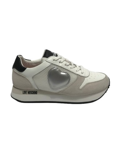 Scarpe Love Moschino sneaker thunder 30 in pelle/ mesh bianco / nero/ argento DS24MO21 JA15493