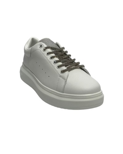 Scarpe donna sneaker Gold&gold ecopelle bianco con strass grigio DS24GG04 GB811